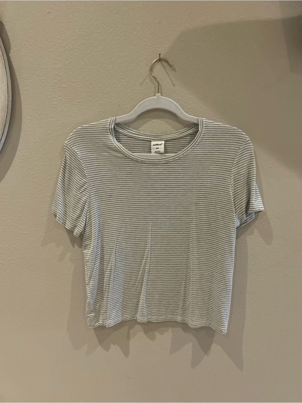Joah Brown Striped Short Sleeve Crew Tee in Gray & White